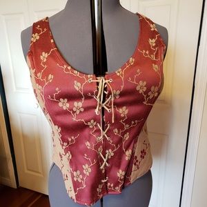 Wrangler laced bodice zip up back burgandy/cream